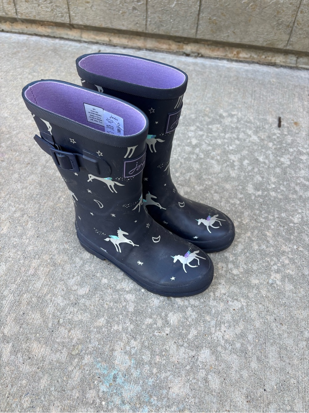 Girls Navy Unicorn Rain Boots with Purple Lining